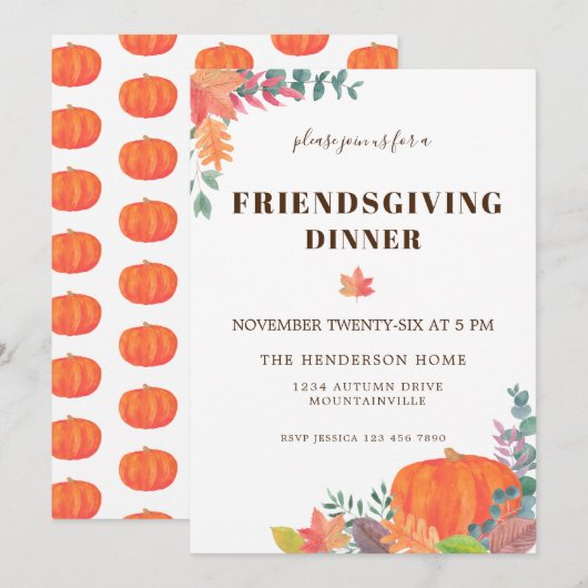 Herfst pompoen Foliage Friendsgiving Dinner Kaart (Voorkant / Achterkant)
