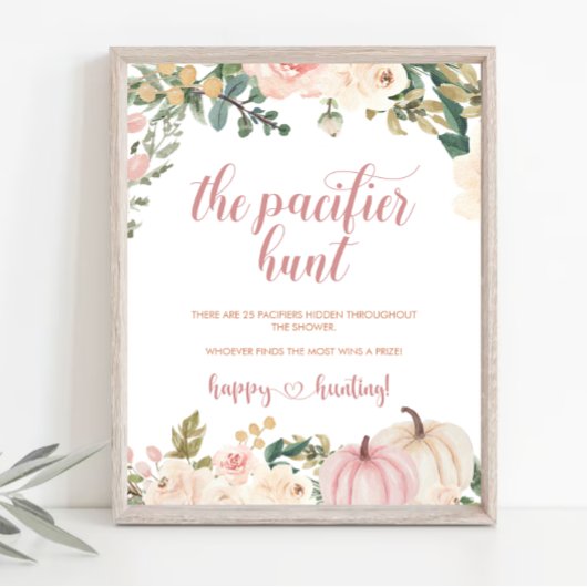 Herfst Pompoen Fopspeen Hunt Baby shower Spel Post Poster