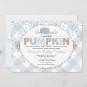 herfst pompoen geruite confetti jongen baby shower kaart (Voorkant)