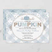 herfst pompoen geruite confetti jongen baby shower kaart (Voorkant / Achterkant)