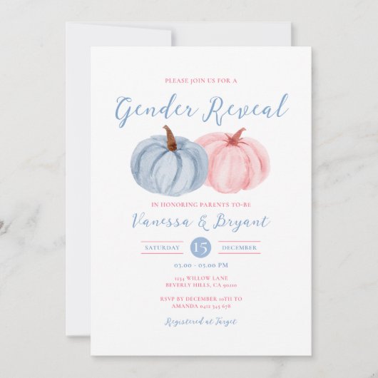 Herfst Pompoen Geslacht Onthullen Roze & Blauwe Bl Kaart (Voorkant)