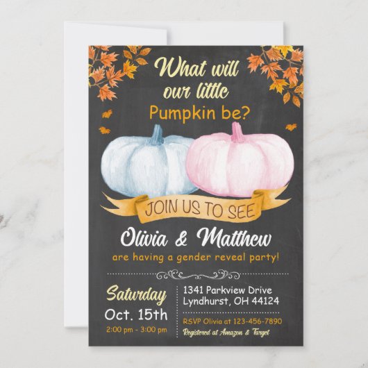 Herfst pompoen Geslacht onthullen uitnodiging hij (Voorkant)