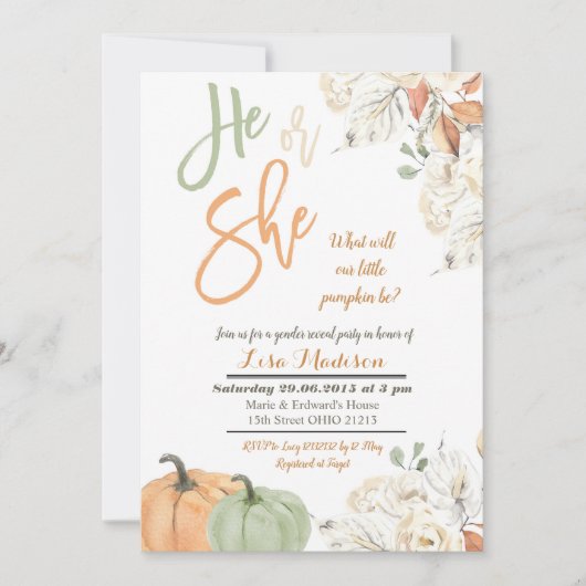Herfst pompoen geslacht onthulling kaart uitnodigi (Voorkant)