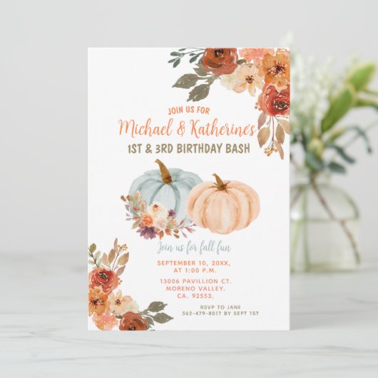 Herfst pompoen gezamenlijke verjaardag broers en z kaart (Staand voorkant)