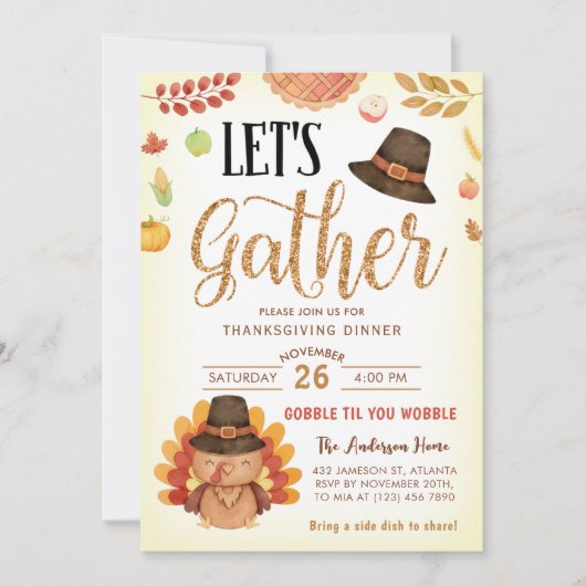 Herfst Pompoen Gobble Thanksgiving Diner Turkije Kaart (Voorkant)