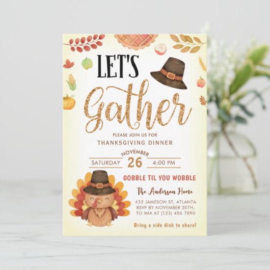 Herfst Pompoen Gobble Thanksgiving Diner Turkije Kaart (Staand voorkant)