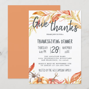 Herfst Pompoen Gouden Bladeren Thanksgiving Diner Kaart
