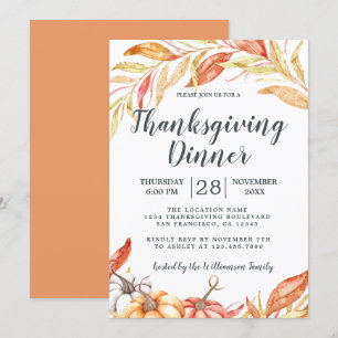 Herfst Pompoen Gouden Loof Thanksgiving Diner In Kaart