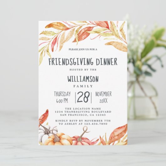 Herfst Pompoen Gouden Loof Vriendendag Diner Kaart (Staand voorkant)