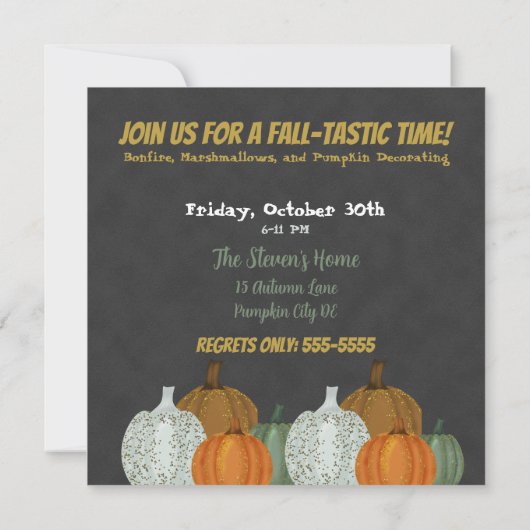 Herfst Pompoen Grijze achtergrond feestuitnodiging Kaart (Achterkant)