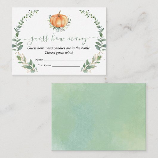 Herfst pompoen groen Baby shower raden hoeveel Informatiekaartje (Voorkant / Achterkant)
