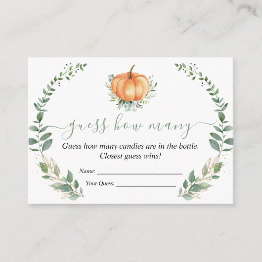 Herfst pompoen groen Baby shower raden hoeveel Informatiekaartje (Voorkant)