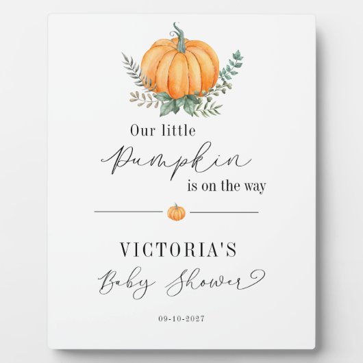 Herfst pompoen groen Baby shower welkom Fotoplaat (Voorkant)