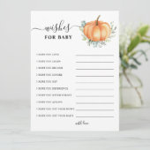Herfst pompoen groen gouden Baby shower wensen voo Advieskaart (Staand voorkant)
