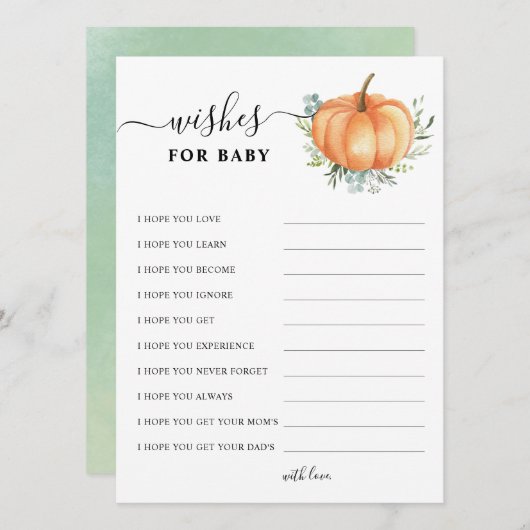 Herfst pompoen groen gouden Baby shower wensen voo Advieskaart (Voorkant / Achterkant)