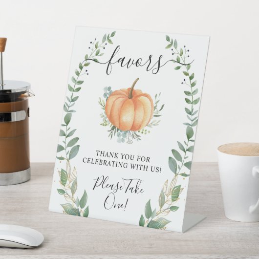 Herfst pompoen groen gouden gunsten neem er alsjeb reclamebord met voetstuk (Insitu)