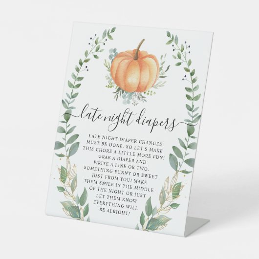 Herfst pompoen groen gouden late nacht luiers reclamebord met voetstuk (Voorkant)