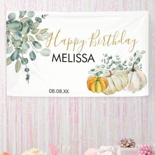 Herfst pompoen groen happy birthday banner