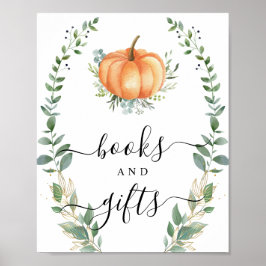 Herfst pompoen groen loof boeken en geschenken tek poster