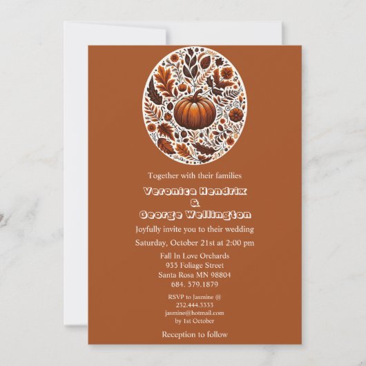 Herfst Pompoen Groovy Boho Rusty Brown Ovaal Weddi Kaart (Voorkant)