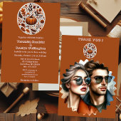 Herfst Pompoen Groovy Boho Rusty Brown Ovaal Weddi Kaart