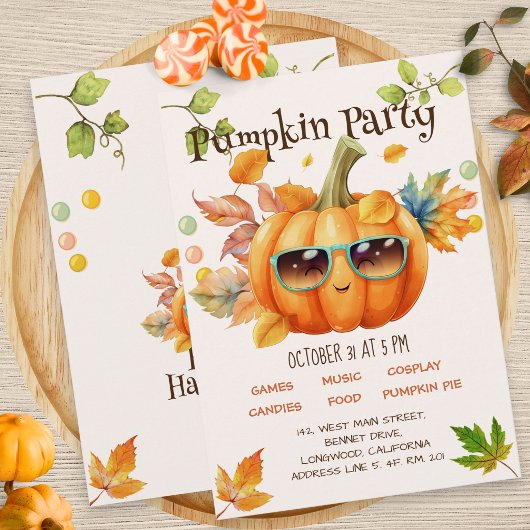 Herfst Pompoen Halloween Verjaardagsfeest Uitnodig Kaart