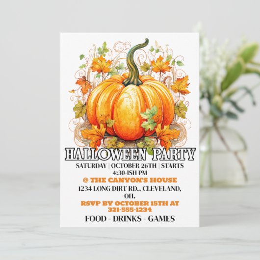 Herfst Pompoen Happy Halloween Party Uitnodigingen (Staand voorkant)