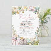 Herfst Pompoen Herfst Baby shower Invitation Girl Kaart (Staand voorkant)