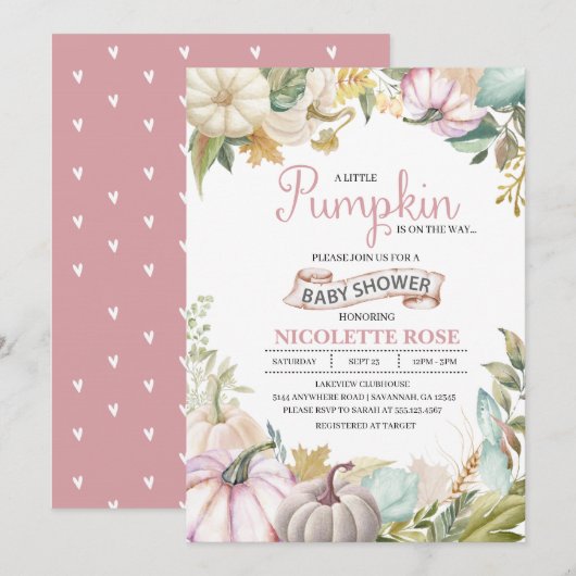 Herfst Pompoen Herfst Baby shower Invitation Girl Kaart (Voorkant / Achterkant)