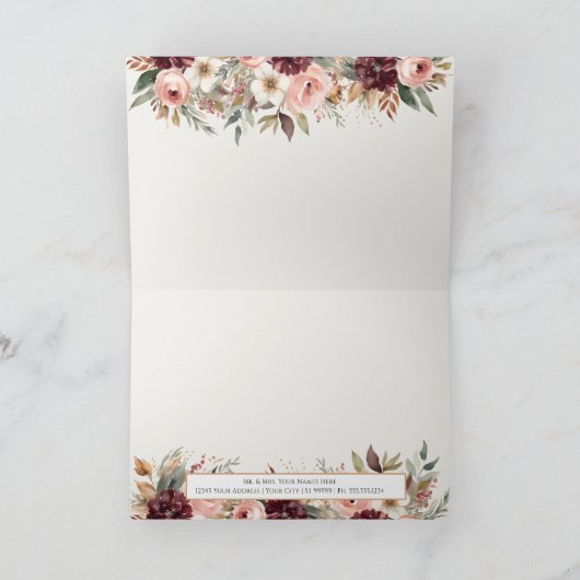 Herfst Pompoen Herfst Blad Roze Bloemen Dank u Kaart (Binnen)