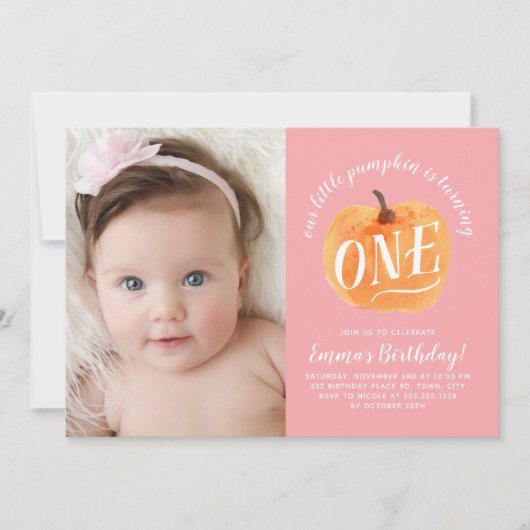 Herfst Pompoen Herfst Eerste Verjaardag Uitnodigin Kaart (Voorkant)