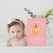 Herfst Pompoen Herfst Eerste Verjaardag Uitnodigin Kaart (Staand voorkant)