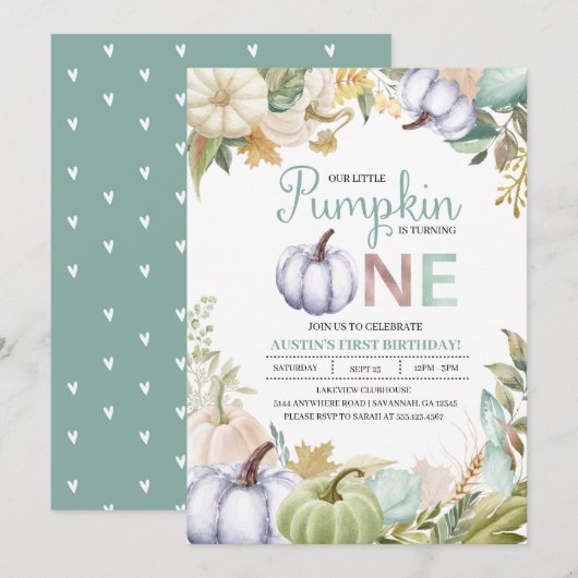 Herfst Pompoen Herfst Eerste Verjaardag Uitnodigin Kaart (Voorkant / Achterkant)