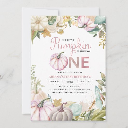 Herfst Pompoen Herfst Eerste Verjaardag Uitnodigin Kaart (Voorkant)