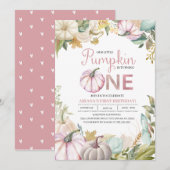 Herfst Pompoen Herfst Eerste Verjaardag Uitnodigin Kaart (Voorkant / Achterkant)