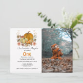 Herfst pompoen herfst eerste verjaardagsfeestje kaart (Staand voorkant)