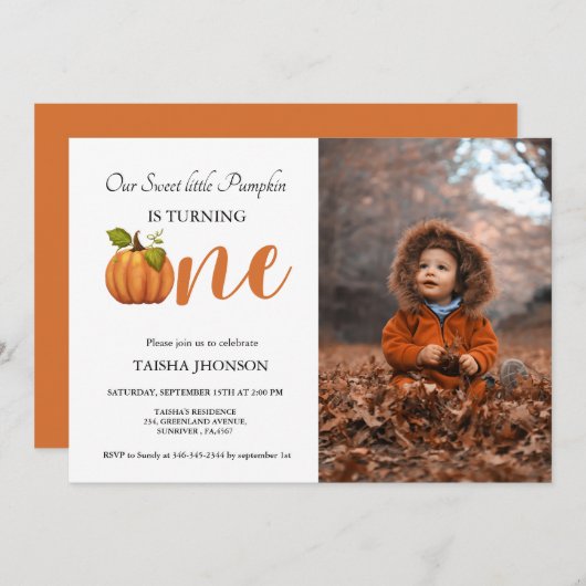 Herfst pompoen herfst eerste verjaardagsfeestje kaart (Voorkant / Achterkant)