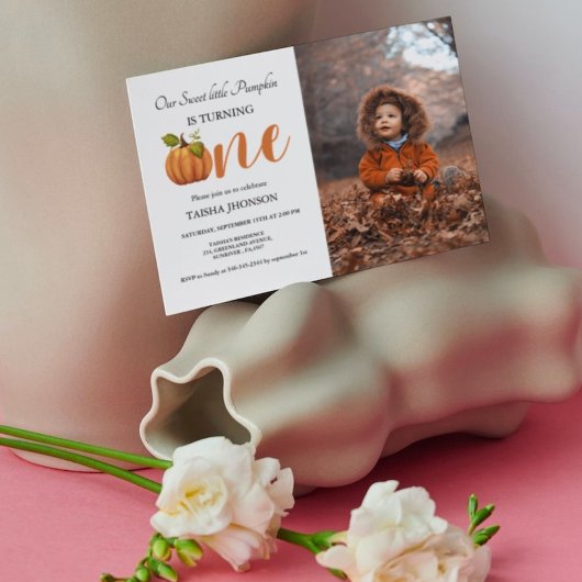 Herfst pompoen herfst eerste verjaardagsfeestje kaart