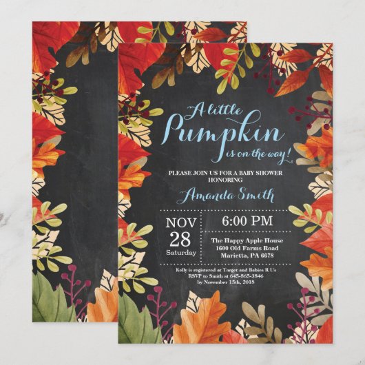 Herfst Pompoen Herfst Jongen Baby Shower Uitnodigi Kaart (Voorkant / Achterkant)