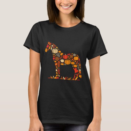 Herfst Pompoen Herfst Paard Thanksgiving Vrouwen M T-shirt (Voorkant)