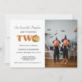 Herfst pompoen herfst Twins 2e verjaardagsfeestje  Kaart (Voorkant)