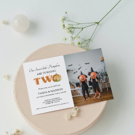 Herfst pompoen herfst Twins 2e verjaardagsfeestje  Kaart