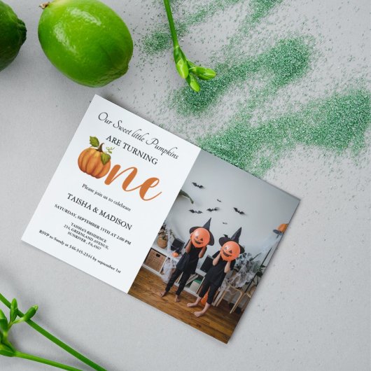 Herfst pompoen herfst Twins eerste verjaardagsfees Kaart