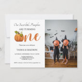 Herfst pompoen herfst Twins eerste verjaardagsfees Kaart (Voorkant)