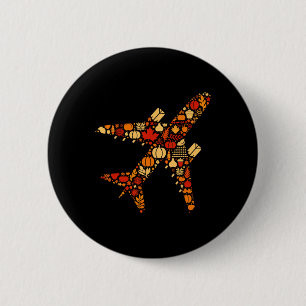 Herfst Pompoen Herfst Vliegtuig Thanksgiving Vrouw Ronde Button 5,7 Cm