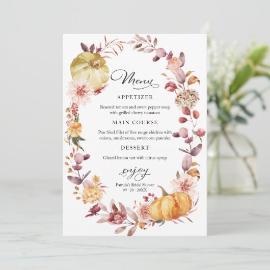 Herfst Pompoen Herfst Vrijgezellenfeest Menu voor  Kaart (Staand voorkant)