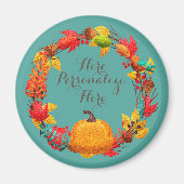 Herfst pompoen herfstblad vogelkrans blauwgroen si magneet (Voorkant)