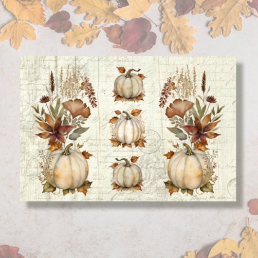 Herfst pompoen herfstbladeren bloemenhout decoupag tissuepapier
