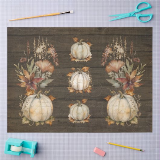 Herfst pompoen herfstbladeren donker hout decoupag tissuepapier (Craft)