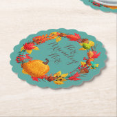 Herfst pompoen herfstbladkrans blauwgroen sinaasap kartonnen onderzetters (Gekanteld)